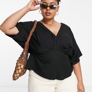 ASOS Curve tuck detail kimono smock top, black, US 18